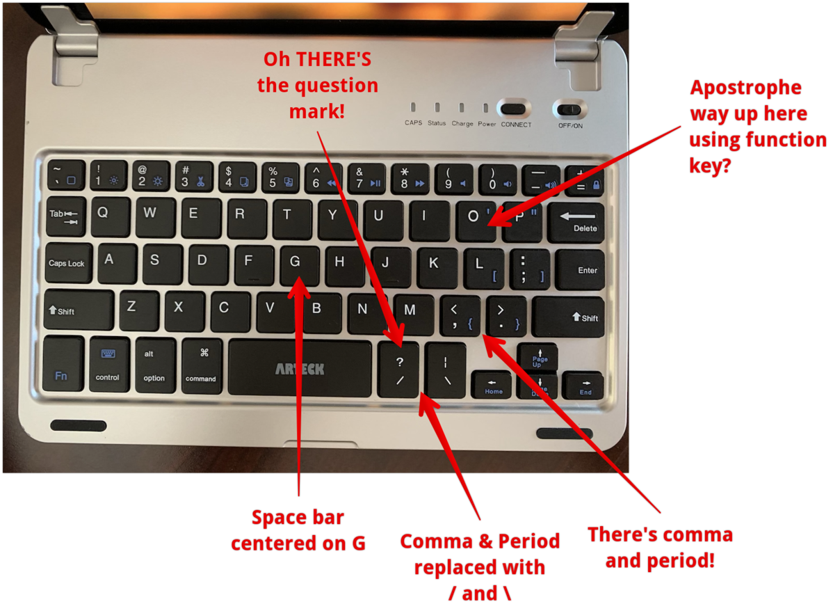 Arteck keyboard keys placement