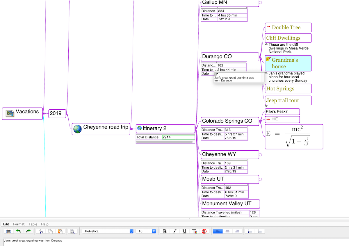 Freeplane mindmap showing color coding icons and LaTeX