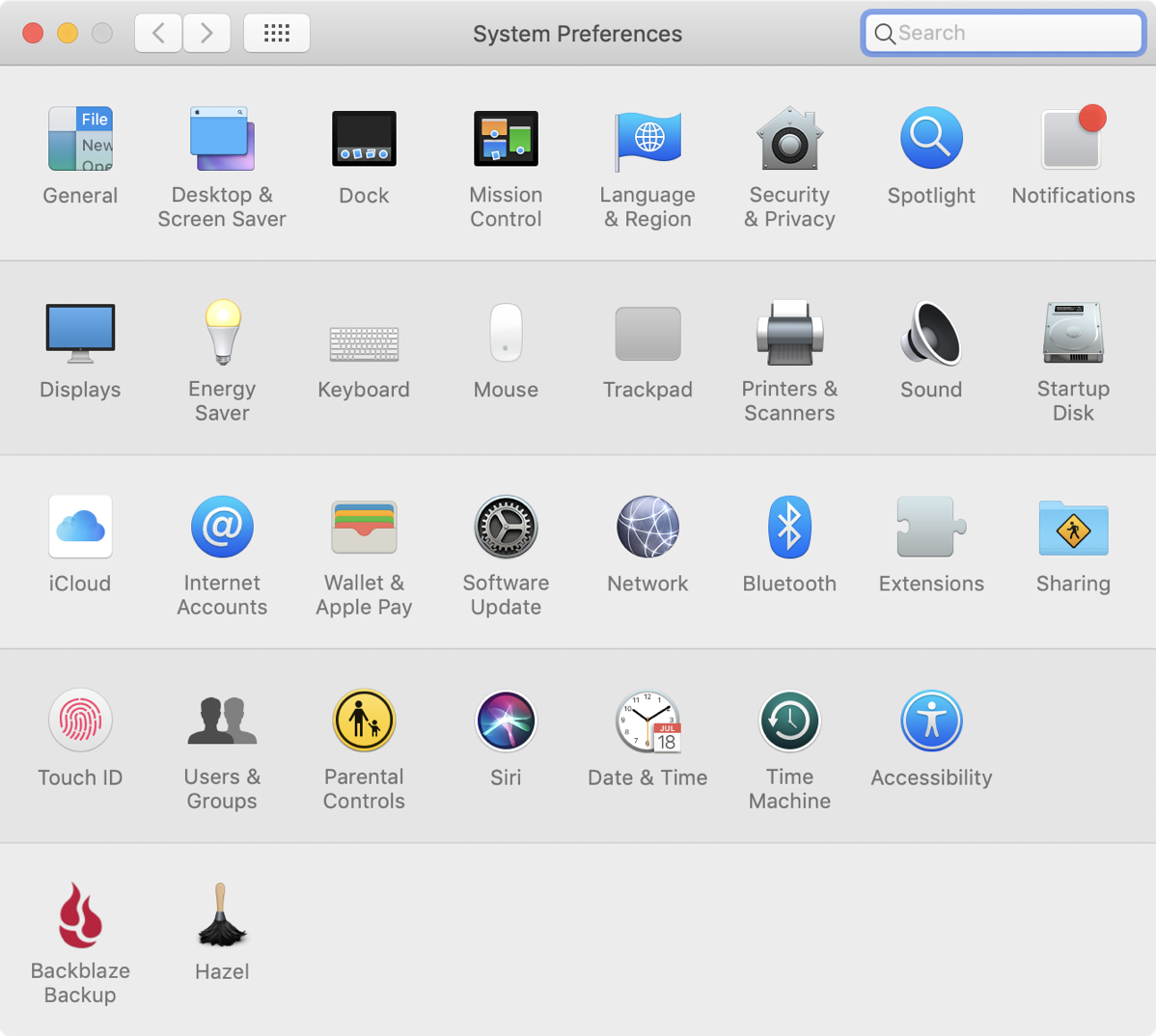 #title# System prefs default organize by category