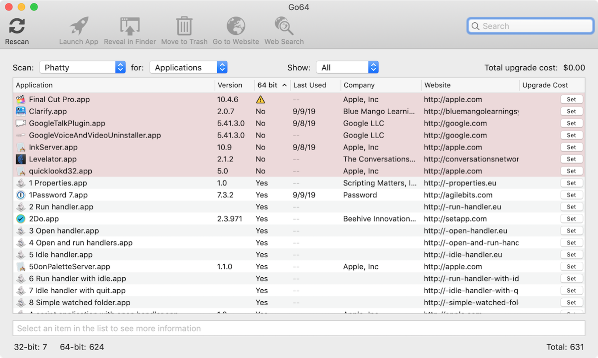 Go64 showing component of Final Cut is 32 bit