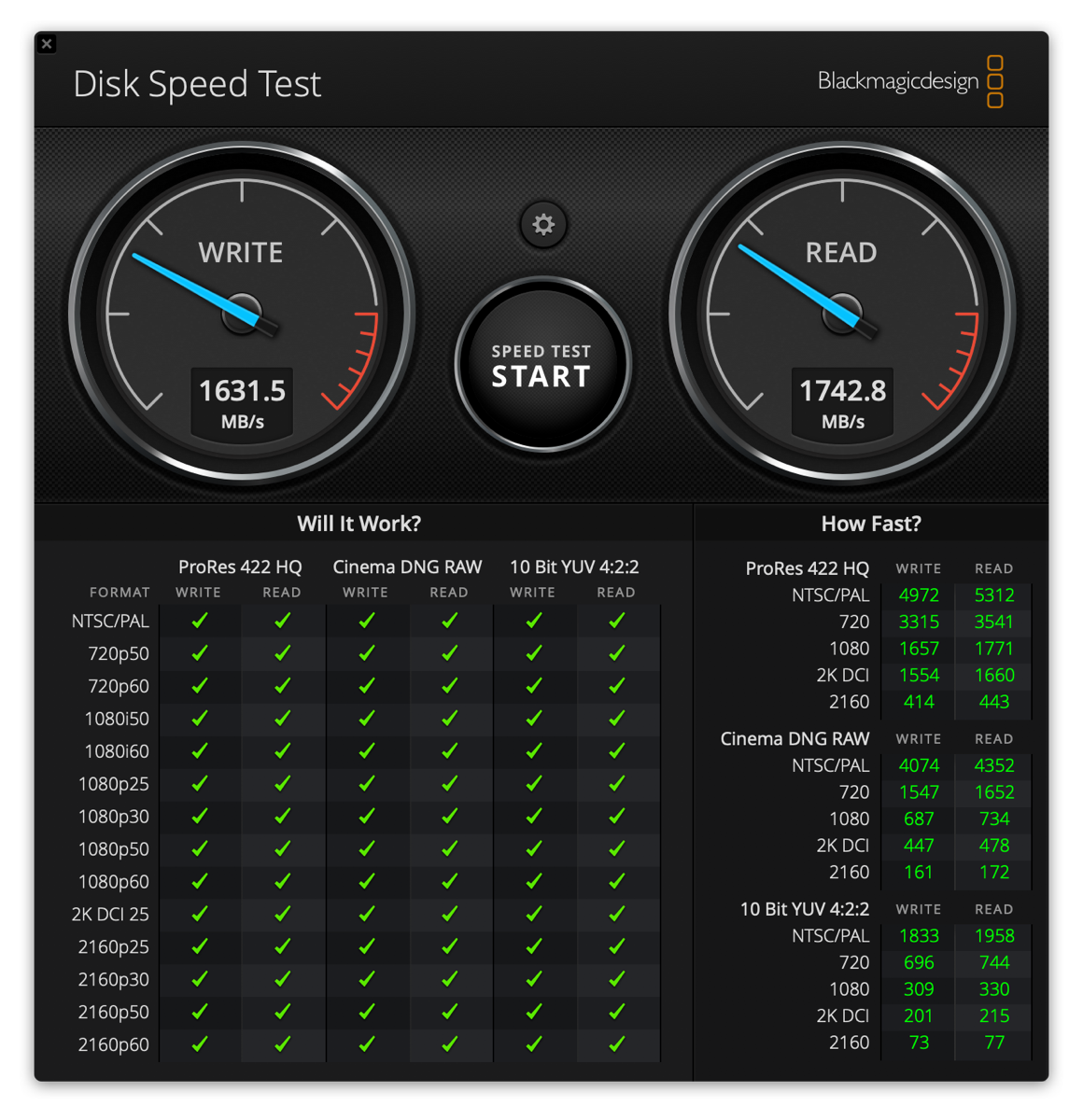 2016 MacBook Pro Black Magic disk speed test