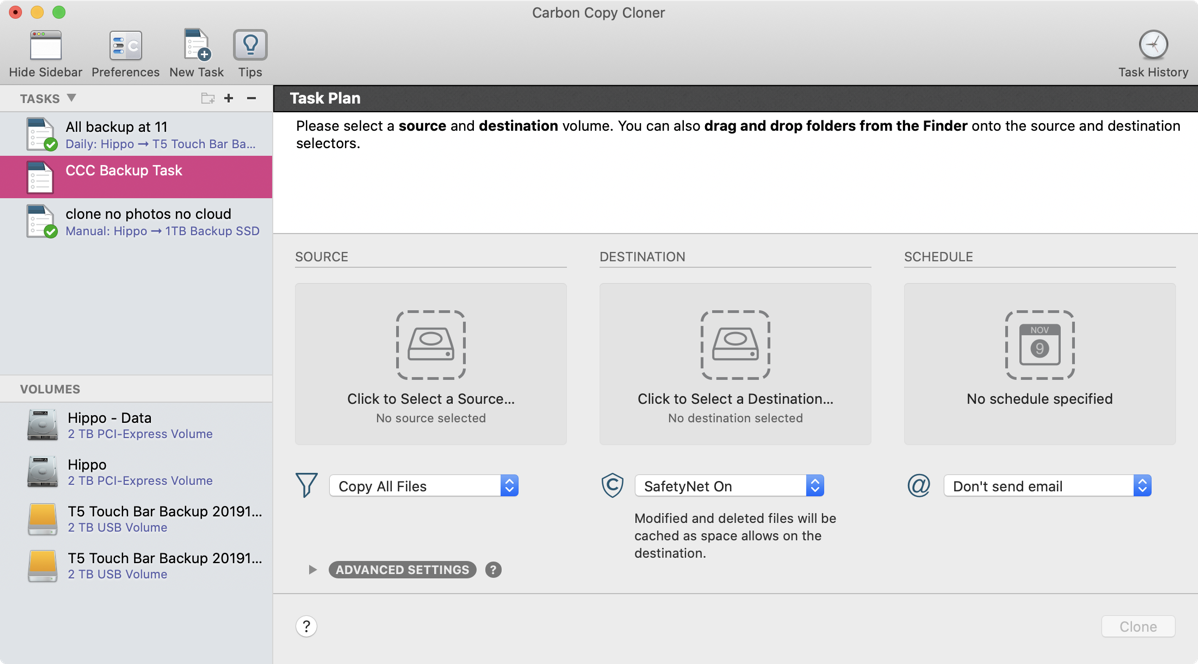 Carbon Copy Cloner interface