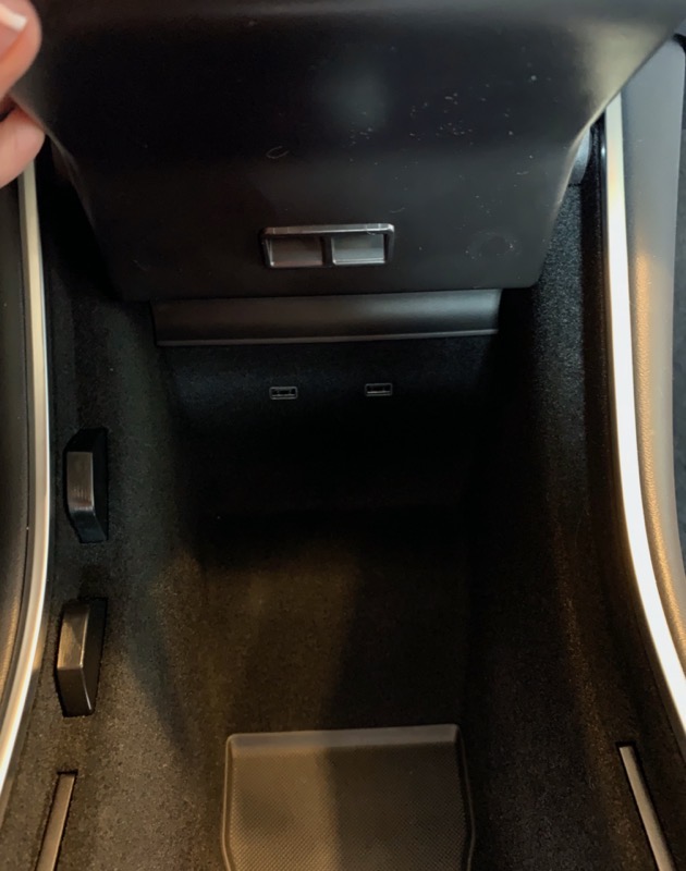Tesla front chamber showing USB ports