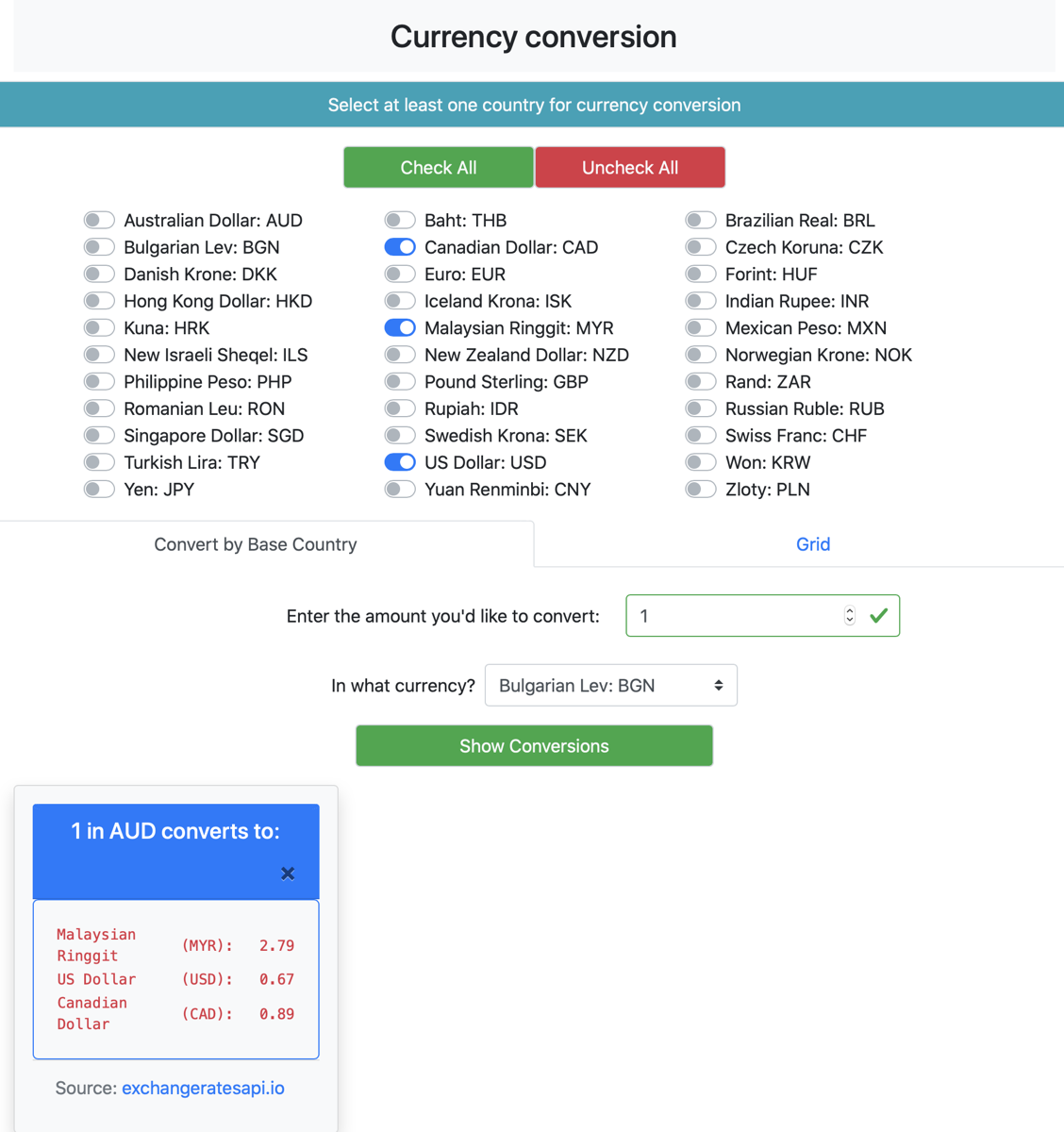 #title# Currency conversion web app