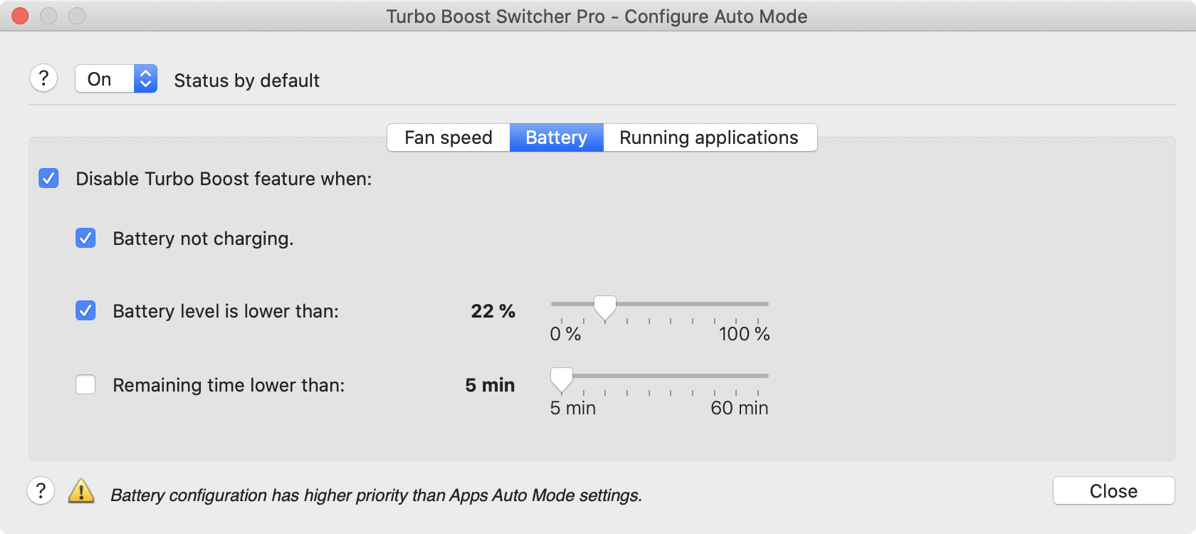 Turbo boost switcher battery mode options