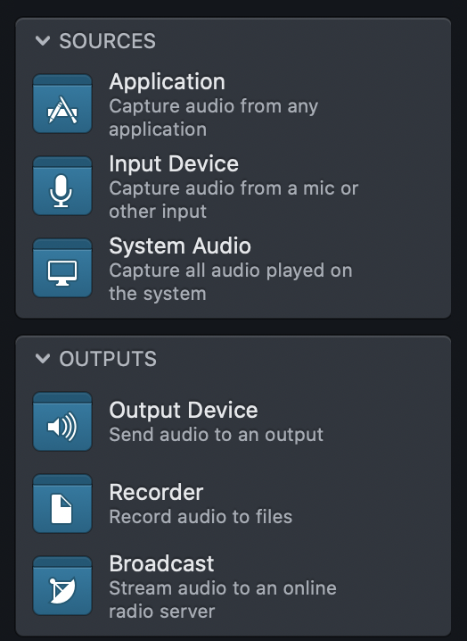 Audio Hijack sources and outputs