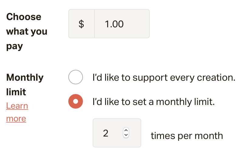 Patreon pledge per month