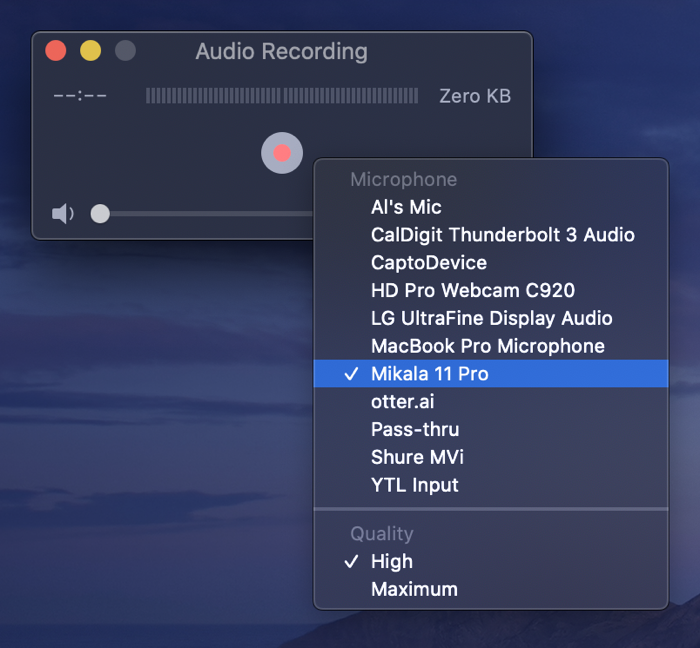 QuickTime new audio recording