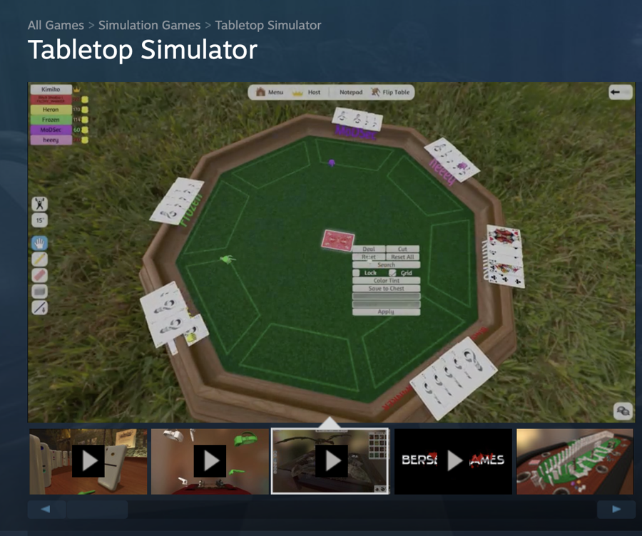 Table Top Simulator showing a card game