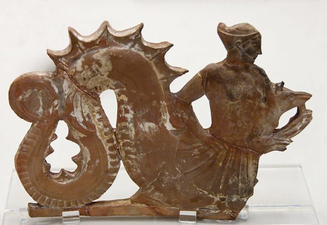 The sea-monster Skylla. Terracotta plaque, Melos, 460â€“450 BC