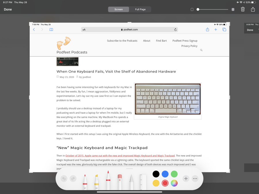 Standard Screenshot in Markup on iPadOS