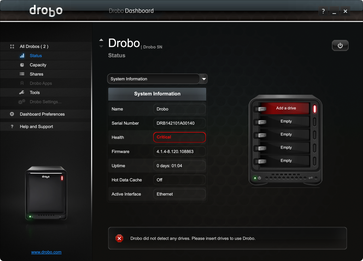 Dead Drobo from Dashboard