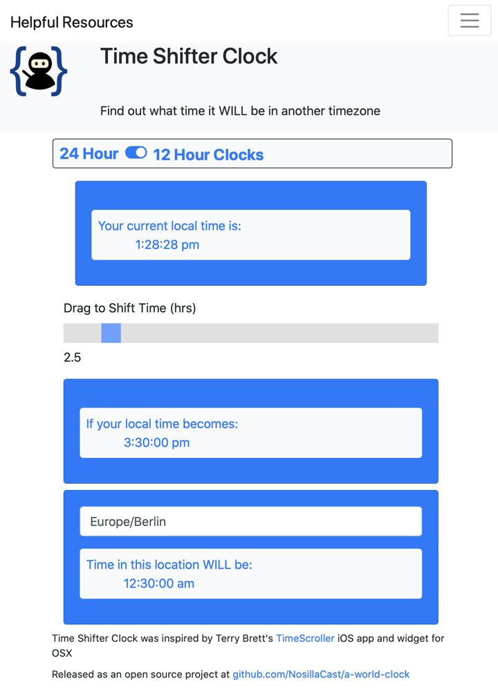 My Time Shifter Clock Web App