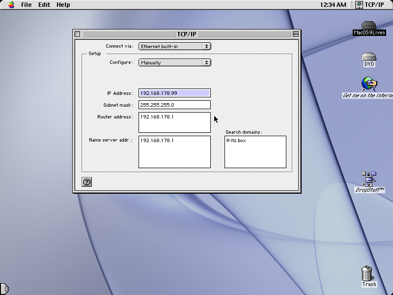 TCP/IP settings in OS9