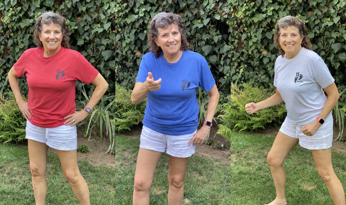 #title# Vintage Red, Royal Blue, Heather White worn by Allison in different poses