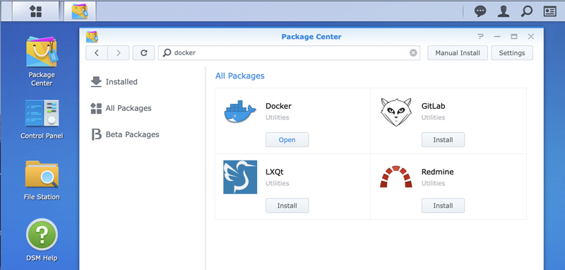 Docker Shown in Package Center