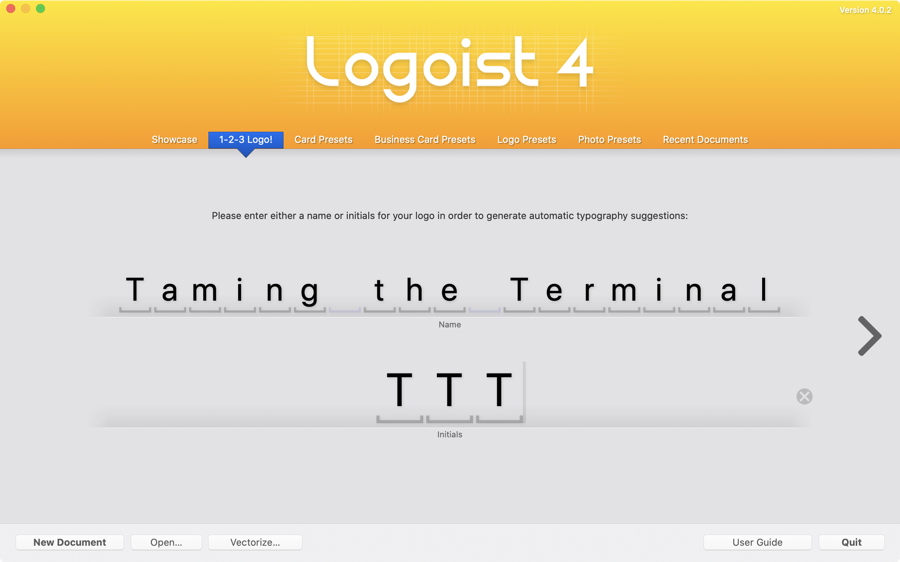 Logoist opening screen