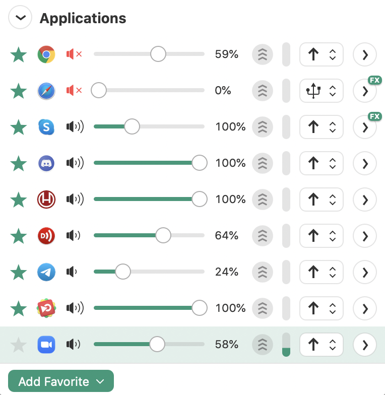 SoundSource Favorite Applications and Non Favorite App Zoom Currently Playing