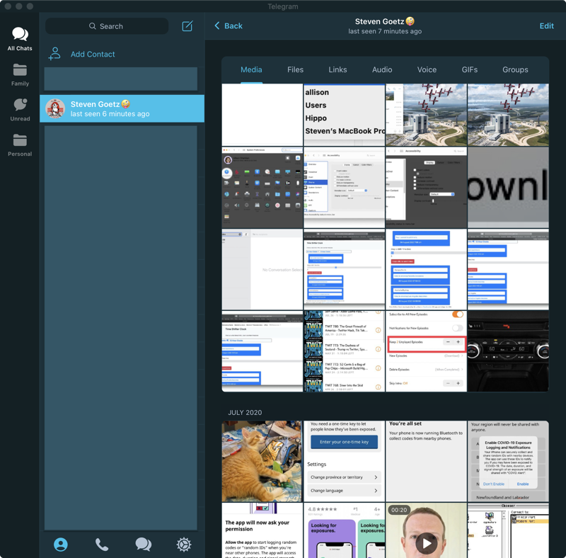 #title# Telegram showing images between me and Steven Goetz
