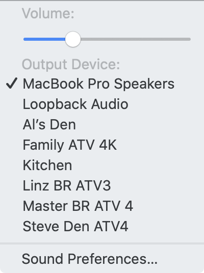 MacOS standard menubar view of sound