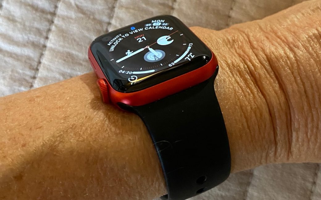 red Series 6 Apple Watch with black band