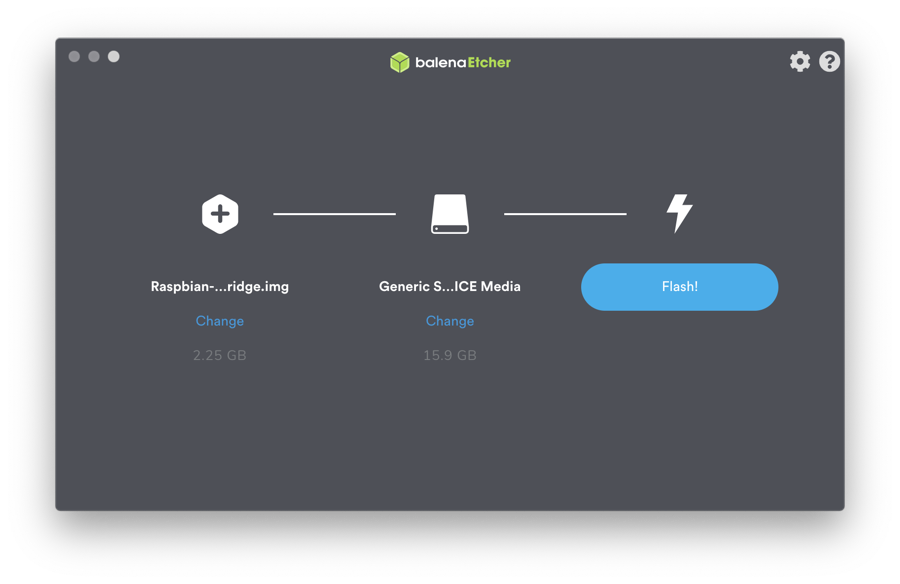 Etcher flash screen showing sd card