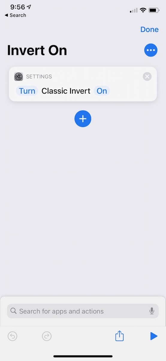 Siri Shortcut with Turn Classic Invert On