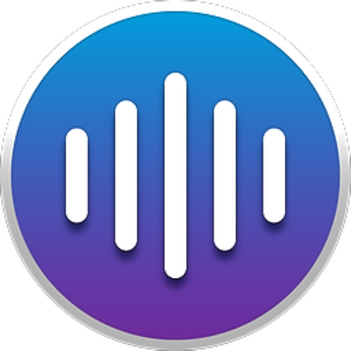 Meeter Icon blue to purple gradient, 5 vertical white bars, white stroke around circle