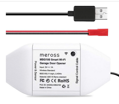 MerossDevice whyite box showing red connection wires and USB-A cable