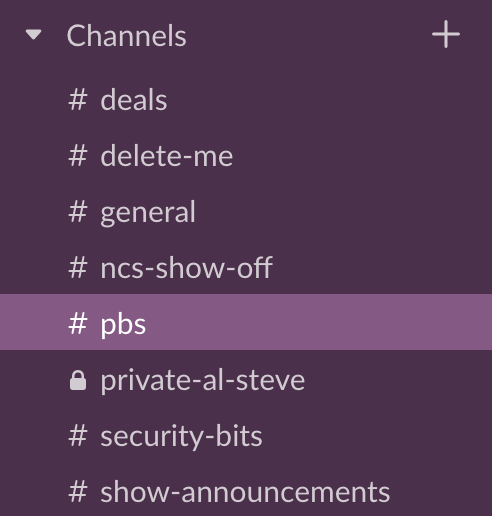 Slack Channels as described