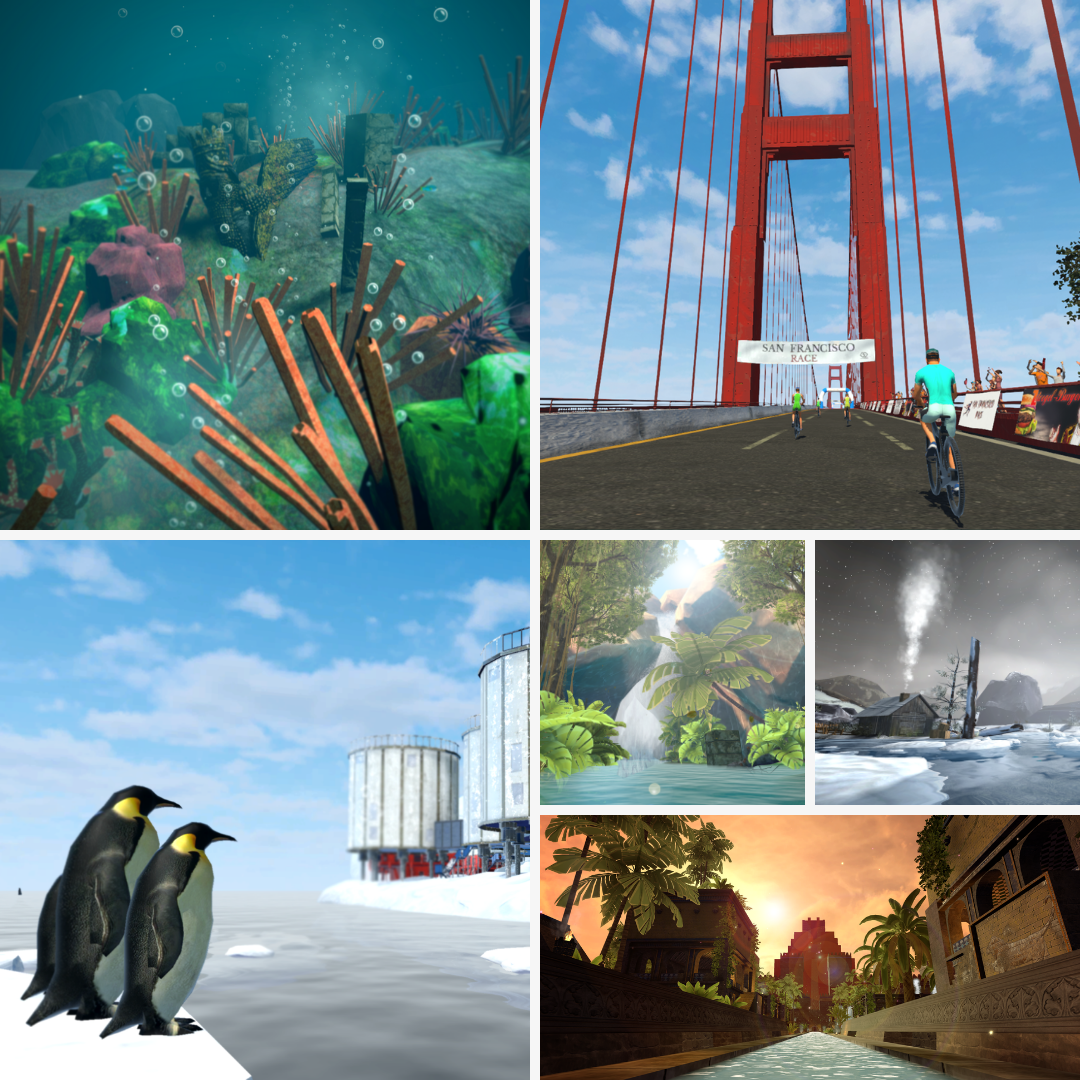 #title# Holodia2 several panes: under water, penguins Golden Gate bridge