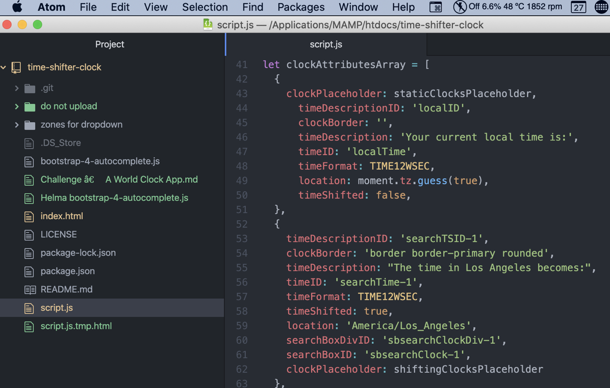 Atom showing project folder and syntax highlighting