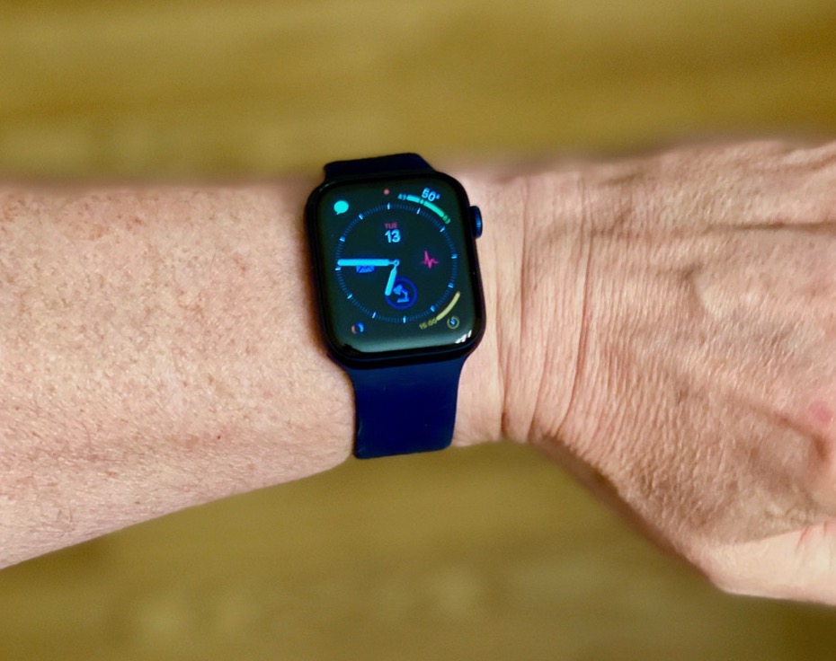 #title# Series 6 with blue solo loop on his wrist