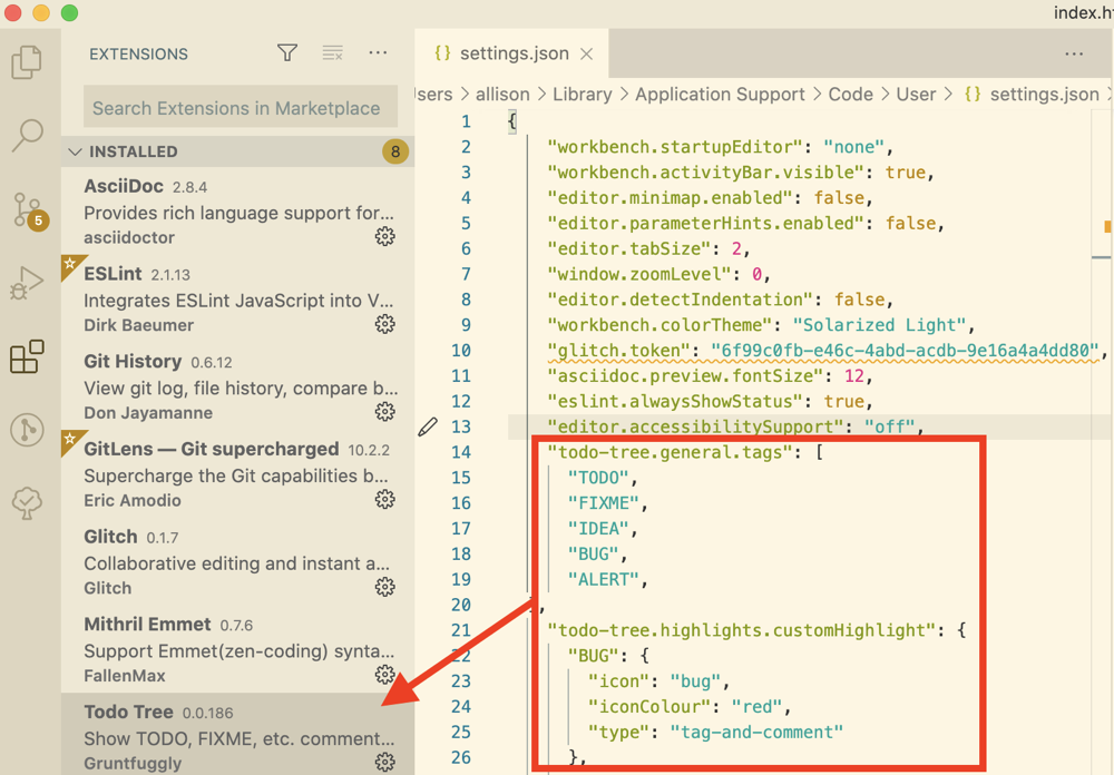 Todo Tree Configuration in Settings File