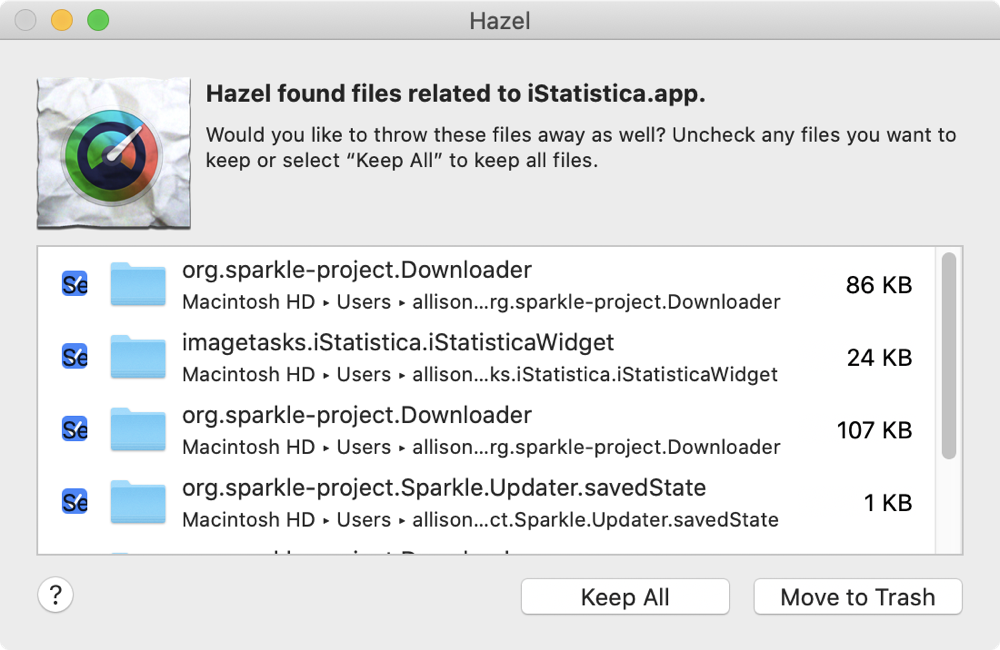 Hazel App Sweep removing iStatistica orphaned files