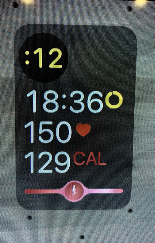 metrics show interval clock, time left in workout, heart rate and calorie burn