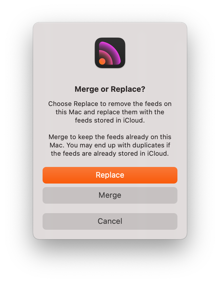 New alert with both replace and merge options