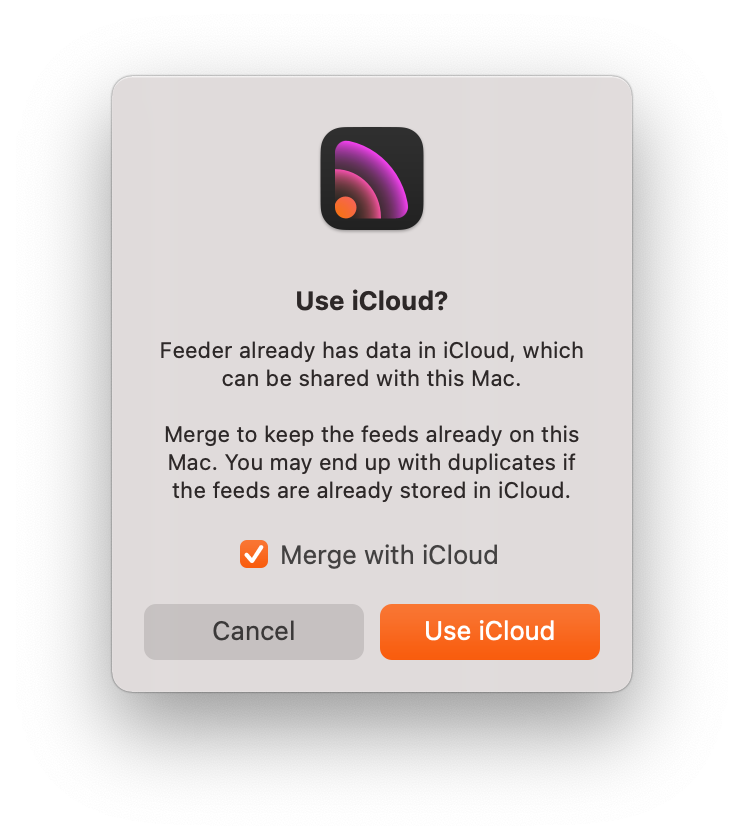 Merge with iCloud button