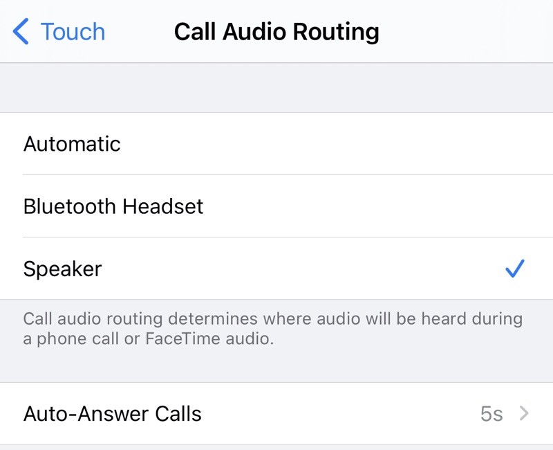 Audio Call Routing set to Speaker and auto-answer calls to 5s