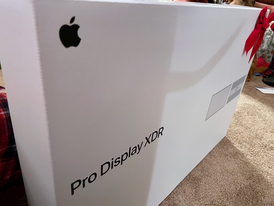 Pro Display XDR box with red bow