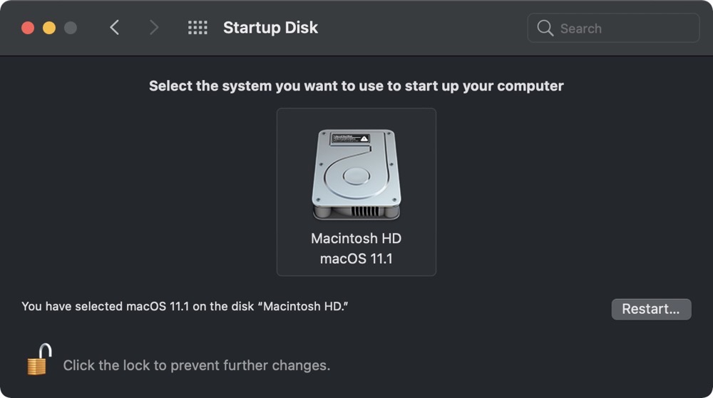 Startup Disk Restart