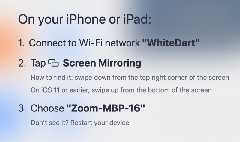 Zoom instructions to turn on screen mirroring