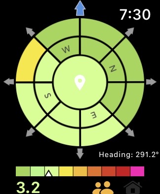 Crime & Place App showing green and yellow on a compass