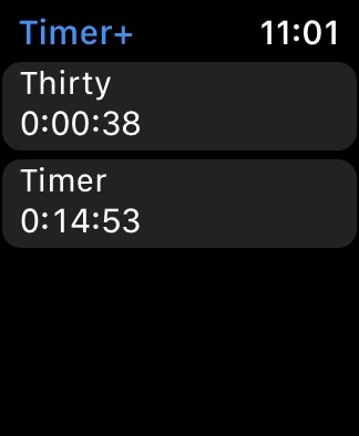 Timer+ app showing two timers by name