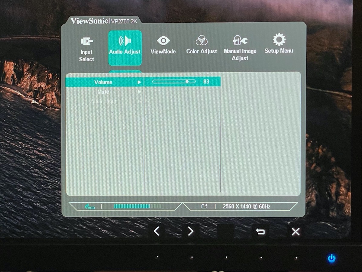 ViewSonic VP2785 2K Audio Controls