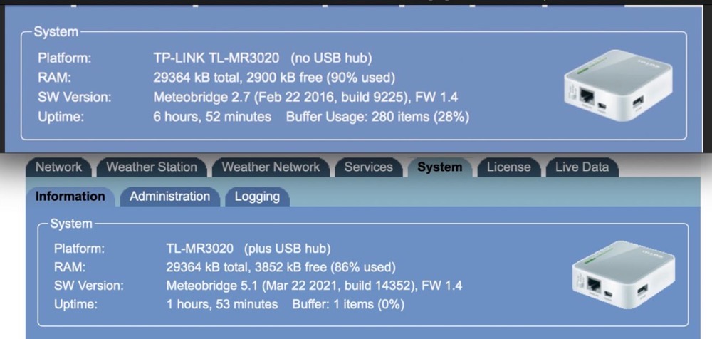 Meteobridge license before and after