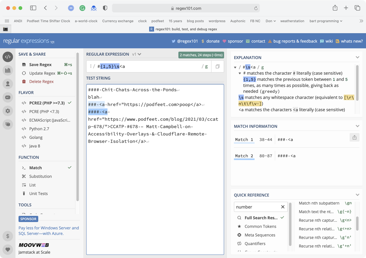 Regex101 - 3 panes, lots of options