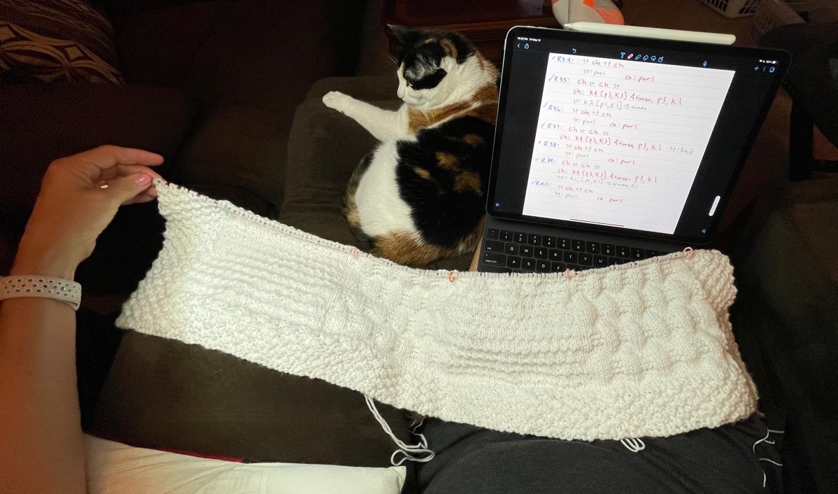 Knitting with iPad Pro, Notability, and a Cat