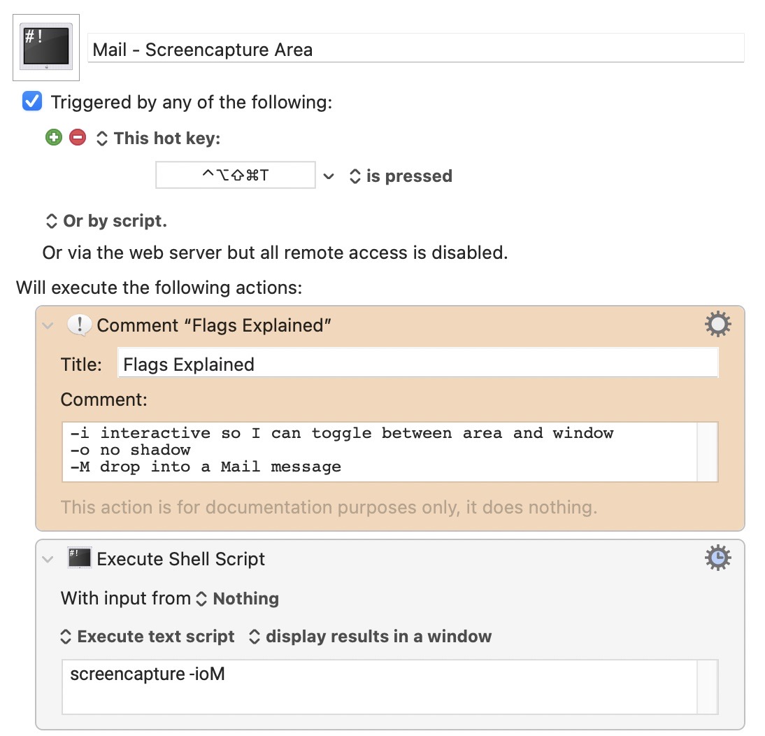 Mail screencapture with Comments in Keyboard Maestro