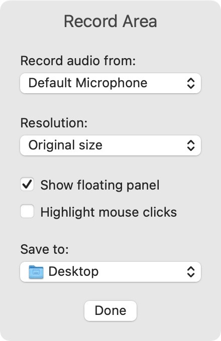 Record Area Settings